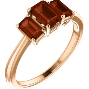 14K Rose Gold Three Stone Emerald-Cut Garnet Ring