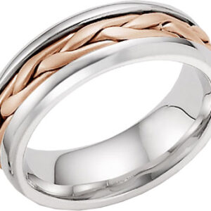 14K Rose and White Gold Wide Braided Wedding Band Ring