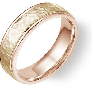 14K Rose and Yellow Gold Hammered Wedding Band Ring