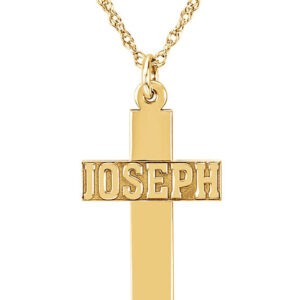 14K Solid Gold Nameplate Cross Necklace