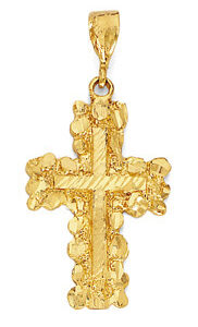 14K Solid Gold Nugget Cross Pendant