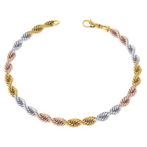 14K Solid Tri-Color Gold Handmade 7mm Rope Bracelet