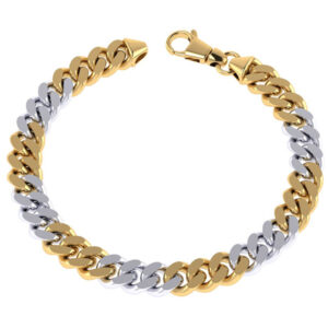 14K Solid Two-Tone Gold 9.5mm Handmade Curb Link Bracelet