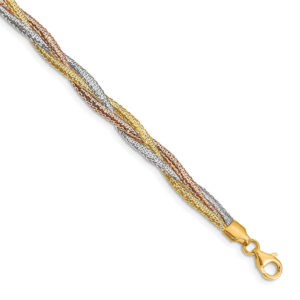 14K Tri-Color Gold Braided Italian Stretch Bracelet