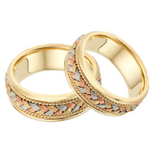 14K Tri-ColorGold Braided Wedding Band Set