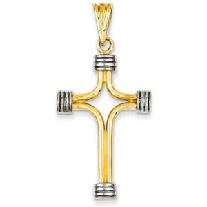 14K Two-Tone Cross Pendant with Rhodium