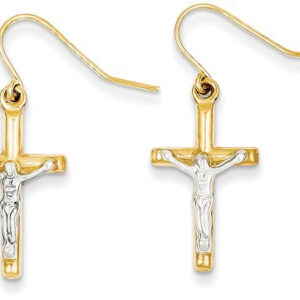 14K Two-Tone Gold Crucifix Earrings