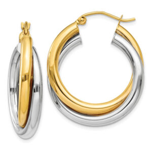 14K Two-Tone Gold Double Hoop Earrings (11/16")