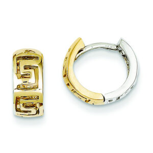 14K Two-Tone Gold Greek Key Huggie Earrings