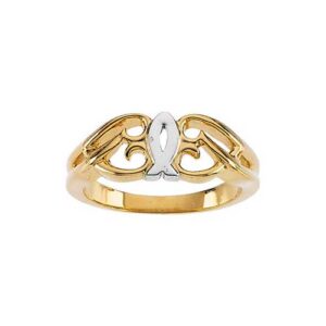 14K Two-Tone Gold Ichthus Heart Ring