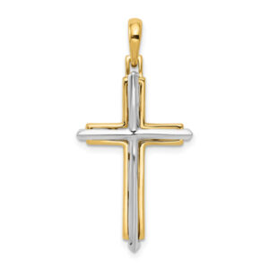 14K Two-Tone Gold Polished Cross within a Cross Necklace Pendant