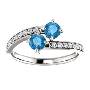 14K White Gold 2 Stone Blue Topaz Ring