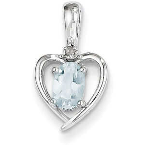 14K White Gold Aquamarine and Diamond Heart Pendant