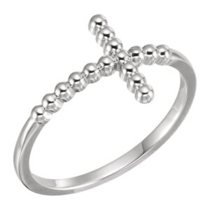 14K White Gold Beaded Cross Ring