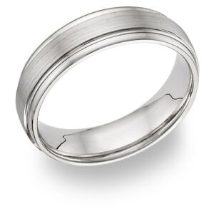 14K White Gold Brushed Wedding Band Ring