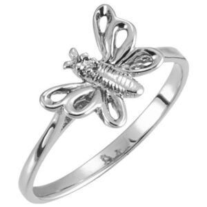 14K White Gold Butterfly Ring with Diamond