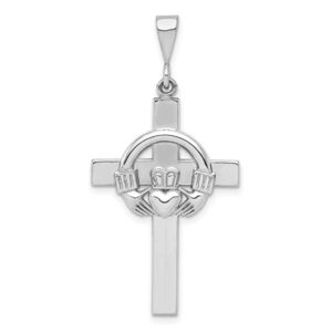 14K White Gold Claddagh Cross Pendant