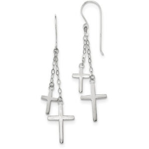 14K White Gold Dangle Cross Earrings