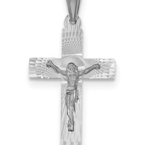 14K White Gold Diamond-Cut Crucifix Pendant