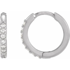 14K White Gold Diamond Huggie Earrings