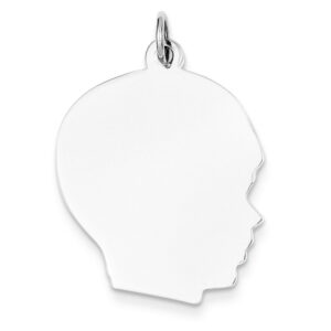 14K White Gold Engravable Boy Head Pendant