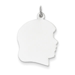 14K White Gold Engravable Girl Head Pendant