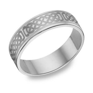 14K White Gold Engraved Celtic Wedding Band