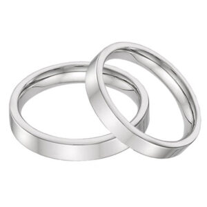 14K White Gold Flat Wedding Band Set - 4mm