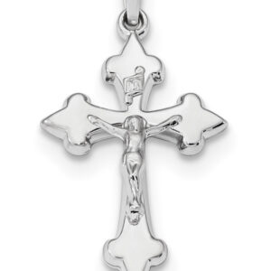 14K White Gold Fleur de Lis Crucifix Pendant