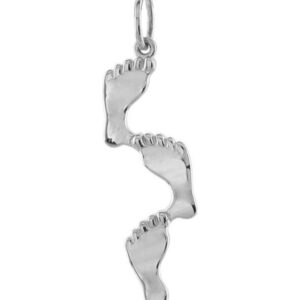 14K White Gold Footprints Pendant