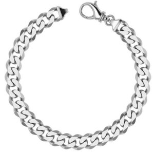 14K White Gold Handmade Heavy Curb Link Bracelet (9mm)