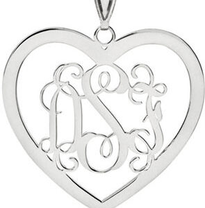 14K White Gold Heart Monogram Pendant