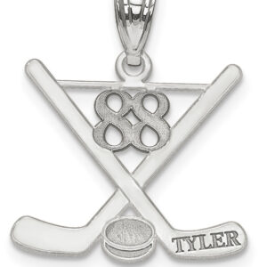 14K White Gold Hockey Pendant with Your Name and Number