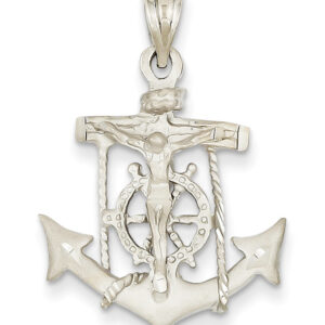 14K White Gold Mariner Anchor Cross Pendant