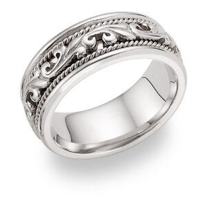 14K White Gold Paisley Wedding Band Ring