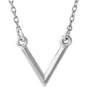 14K White Gold Petite "V" Necklace