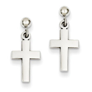 14K White Gold Plain Cross Earrings