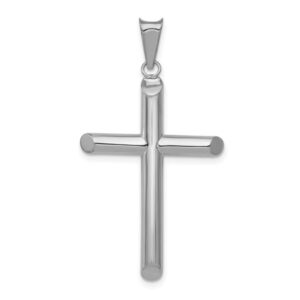 14K White Gold Plain Tube Cross Necklace Pendant