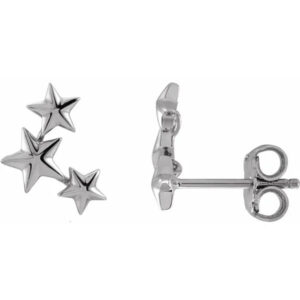 14K White Gold Triple Star Earrings