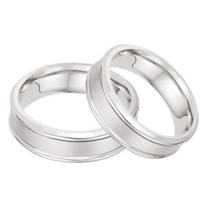 14K White Gold Wedding Band Set with Brushed Center