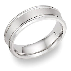 14K White Gold Wedding Band with Brushed Center