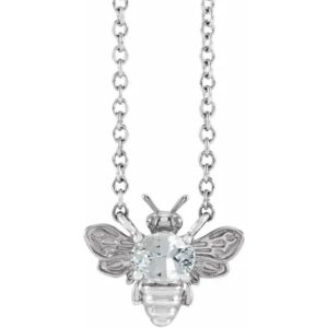 14K White Sapphire Bee Necklace