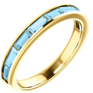 14K Yellow Gold Baguette Aquamarine Band