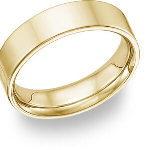 14K Yellow Gold Flat Wedding Band Ring - 6mm