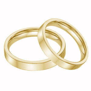 14K Yellow Gold Flat Wedding Band Set - 4mm