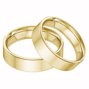 14K Yellow Gold Flat Wedding Band Set - 6mm