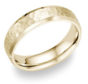 14K Yellow Gold Hammered Wedding Band Ring