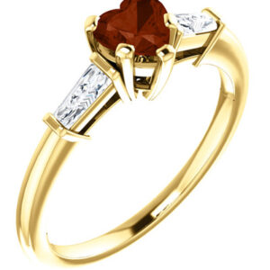 14K Yellow Gold Heart-Shaped Garnet and Baguette Ring