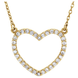 14K Yellow Gold Open Heart Diamond Necklace in 16"