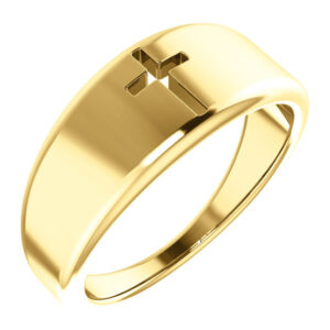 14K Yellow Gold Pierced Cross Ring for Women